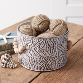 Starfish Stamped Metal Bucket with Wood Bead Handles