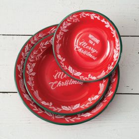 Set of Three Wishing You A Merry Christmas Enameled Dishes