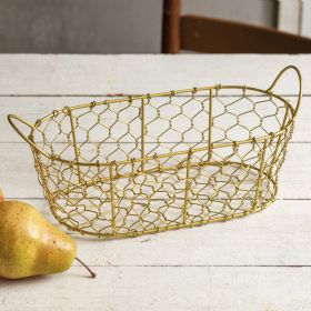 Oval Chicken Wire Basket with Handles - Gold