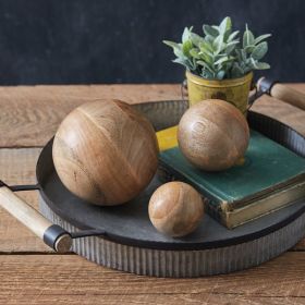 Set of Three Carved Wood Balls