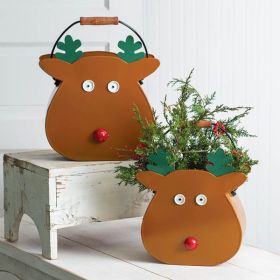 Set of Two Reindeer Metal Buckets