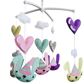 Lovely Rabbits Hearts Baby Crib Mobile Infant Room Nursery Decor Hanging Musical Mobile Crib Toy - Default