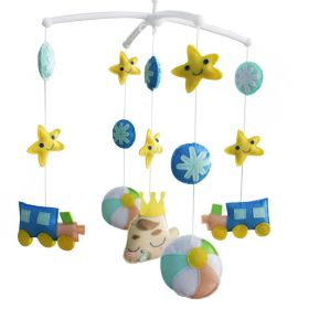 Blue Trains Stars Baby Crib Mobile Infant Room Hanging Musical Mobile Crib Toy Nursery Decor for Girls Boys - Default