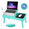 Foldable Laptop Table Bed Notebook Desk with Cooling Fan Mouse Board LED light 4 xUSB Ports Breakfast Snacking Tray - Aqua