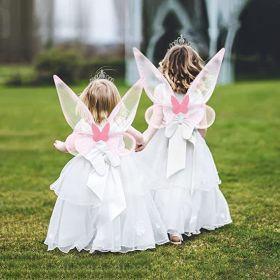 Angel wings headband fairy stick three-piece set; Fairy Wings Dress Up Sparkling Sheer Wings for Kids Girls Women - pink