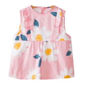 Pink White Flower Baby's Inner Waterproof Apron Eating Smock Girl's Princess Smock Sleeveless Bib - Default