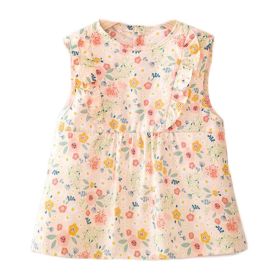 Beige Flora Baby's Inner Waterproof Apron Eating Smock Girl's Princess Smock Sleeveless Bib - Default