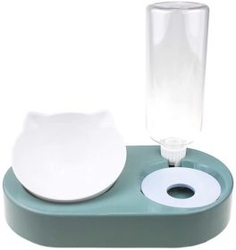 Portable Pet Bowl and Automatic Water Feeder Set, 2 in 1 Food Bowl Dish with Water Dispenser Bottle Tilted - green