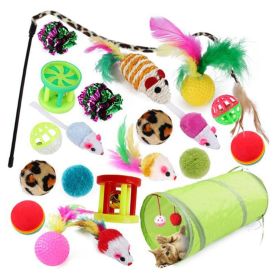 Pet Cat 21 PCS Toy Set Mouse Plush Toys Feather Two Way Tunnel Scratchers Bell Toys Teasing Wands Toys Set - 21 Pieces Set