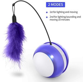 Rolling Pet Toys Interactive 360 Degree Automatic Self Rotating LED Light Sound Cat Chaser Ball Exercise with Detachable Feather - blue