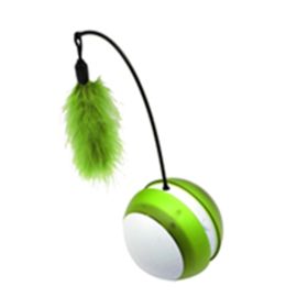 Rolling Pet Toys Interactive 360 Degree Automatic Self Rotating LED Light Sound Cat Chaser Ball Exercise with Detachable Feather - green