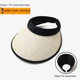 UPF50 + sunscreen cap empty top women's summer cycling anti-ultraviolet uv sun hat all-match large eaves folding sun hat - G-beige-black headband - Al