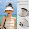 UPF50 + sunscreen cap empty top women's summer cycling anti-ultraviolet uv sun hat all-match large eaves folding sun hat - Xu Lu with rice White - All