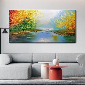 Handmade Oil Painting Large Original Colorful Forest Painting On Canvas Spring Natural Scenery Painting Living Room Wall Art Boho Modern Canvas Green