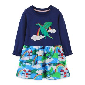 Baby Girl Cartoon Embroidered Pattern Loose Cotton Dress - 90 (12-24M) - Navy Blue (Dark Blue)