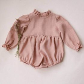 Baby Girl Solid Color Lace Design Long Sleeves Linen Cotton Bodysuit - 80 (9-12M) - Pink