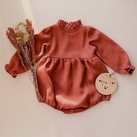 Baby Girl Solid Color Lace Design Long Sleeves Linen Cotton Bodysuit - 80 (9-12M) - Red