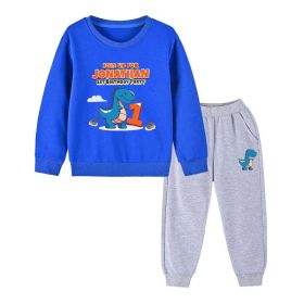 Baby Boy Cartoon Dinosaur Print Pattern Hoodie Combo Trousers Cotton 1 Pieces Sets - 130 (7-8Y) - Light Blue