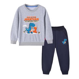 Baby Boy Cartoon Dinosaur Print Pattern Hoodie Combo Trousers Cotton 1 Pieces Sets - 120 (5-7Y) - Grey