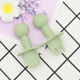 Baby Bear Pattern Complementary Food Training Lovely Silicone Spoon Fork Sets - Average Size (0-8Y) - Light Green