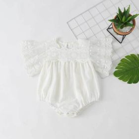 Baby Girl Lace-Sleeved Combo Lace-Collared Solid Onesies - 90 (12-24M) - White