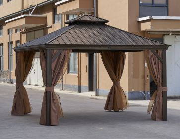 12*12FT patic gazebo; alu gazebo with steel canopy; Outdoor Permanent Hardtop Gazebo Canopy for Patio;  Garden;  Backyard - Bronze