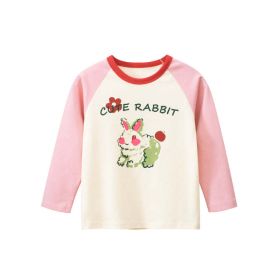 Baby Girl Cute Bunny Print Pattern Colorblock Design Shirt - 110 (3-5Y) - Pink