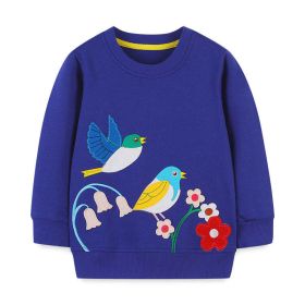 Baby Girl Embroidered Pattern Long Sleeve O-Neck Cotton Hoodie - 110 (3-5Y) - Blue