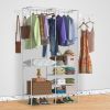 Metal Garment Rack Shoe Clothing Organizer Shelves Freestanding Multifunctional Clothes Wardrobe - White