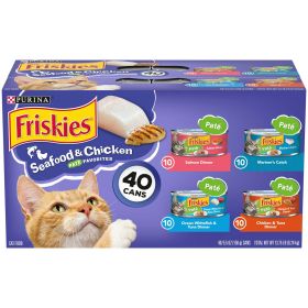 Purina Friskies Seafood and Chicken Wet Cat Food Variety Pack 5.5 oz Cans (40 Pack) - Friskies