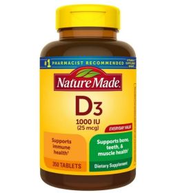 Nature Made Vitamin D3 1000 IU (25 mcg) Tablets, Dietary Supplement for Bone and Immune Health Support, 350 Count - Nature Made