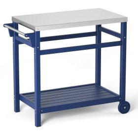 Outdoor Prep Cart Dining Table for Pizza Oven;  Patio Grilling Backyard BBQ Grill Cart - Navy blue