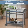 Outdoor Prep Cart Dining Table for Pizza Oven;  Patio Grilling Backyard BBQ Grill Cart - Gray