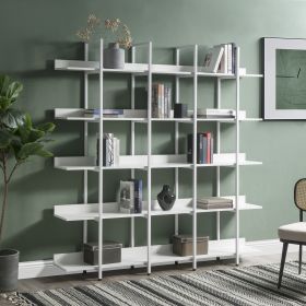 [VIDEO] 5 Tier Bookcase Home Office Open Bookshelf, Vintage Industrial Style Shelf with Metal Frame, MDF Board - White