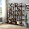 [VIDEO] 5 Tier Bookcase Home Office Open Bookshelf, Vintage Industrial Style Shelf with Metal Frame, MDF Board - Brown