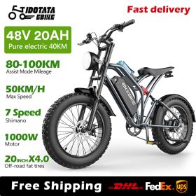 IDOTATA T1 Electric Bike 1000W Motor 48V20AH Lithium Battery 55Kmh 20''*4.0 Fat Tires Electric Bicycle For Adults Mountain EBike