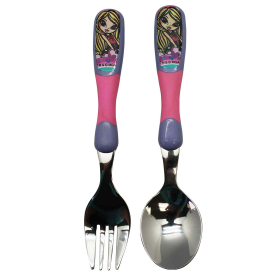 2pcs Bratz Pink and Purple Colored Handle Stainless Steel Spoon and Fork Set - Visit the Bratz Store