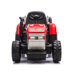 Red, 12V7AH Battery-Powered Toy Tractor with Trailer, Remote Control, Kids' Electric Excavator Vehicles with 2x35W Dual Motor, Treaded Tires, LED Ligh