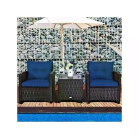 Patio Furniture Outdoor Set PE Rattan Wicker 3 Pcs Outdoor Sofa Set W/Washable Cushion and Tempered Glass Tabletop Camp Table