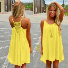 Female summer dress woman sundress 2022 breathable chiffon - XL - Yellow