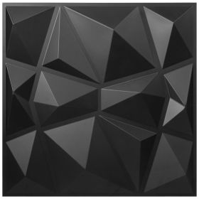 VEVOR 13 Pack 19.7x19.7Inches Diamond 3D PVC Wave Panels for Interior Wall Decor Black Textured 3D Wall Tiles - Default