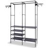 Metal Garment Rack Shoe Clothing Organizer Shelves Freestanding Multifunctional Clothes Wardrobe - Black