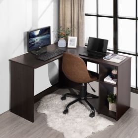 39.4" W x 47.2" D Corner Computer Desk L-Shaped Home Office Workstation Writing Study Table with 2 Storage Shelves and Hutches - DARK BROWN