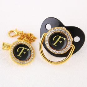 Black Bling Baby Pacifier And Clip Alphabet Letter Nipple - F