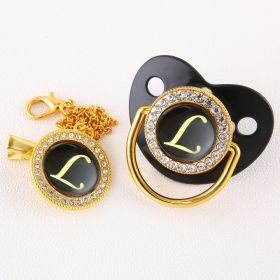 Black Bling Baby Pacifier And Clip Alphabet Letter Nipple - L