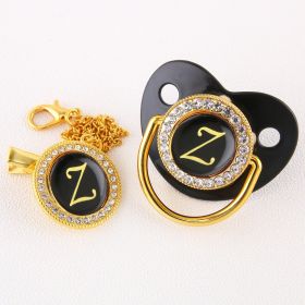 Black Bling Baby Pacifier And Clip Alphabet Letter Nipple - Z