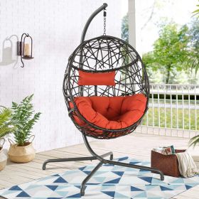 Hanging Egg Chair Outdoor Indoor Patio Swing Chair with UV Resistant Cushion Wicker Rattan Hammock Basket Chair with Stand (Turqoise) - Red