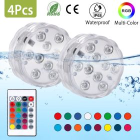 4Pcs Submersible RGB LED Lights IP68 Waterproof Underwater Color Changing Lamps Remote Control - White