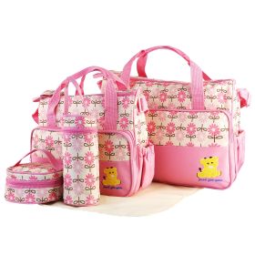 5PCS Baby Nappy Diaper Bags Set Mummy Diaper Shoulder Bags w/ Nappy Changing Pad Insulated Pockets Travel Tote Bags - Pink