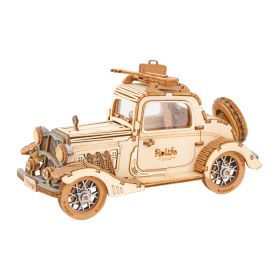 Robotime 3 Kinds DIY 3D Transportation Wooden Model Building Kits Vintage Car Tramcar Carriage Toy Gift for Children Adult - TG504 Vintage Car